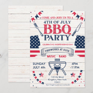 Modern Watercolor Patriotic 4th of July BBQ Invitation
