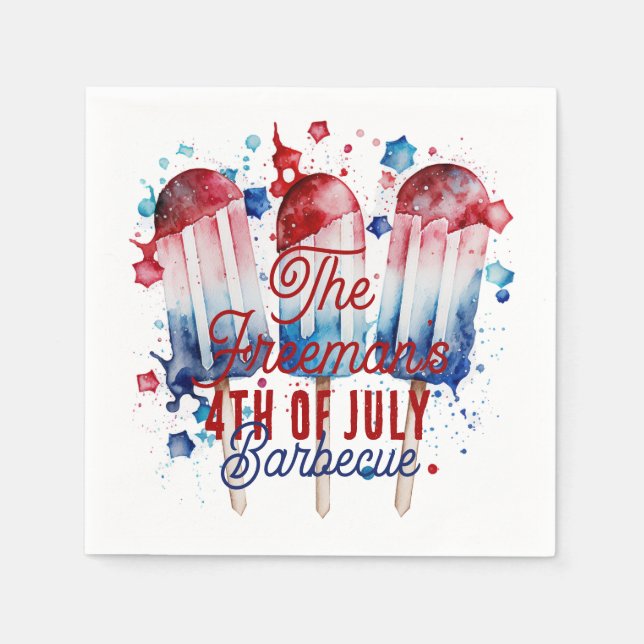Modern Watercolor Patriotic 4th of July Party  Napkins (Front)