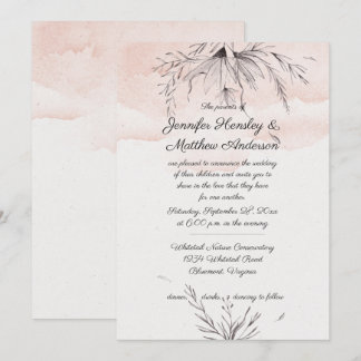 Modern Watercolor Peach and Gray Sketched Wedding Invitation