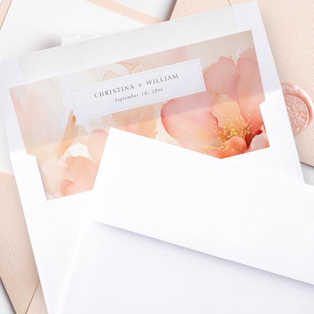 Modern Watercolor Peach Floral Wedding Envelope Liner (Creator Uploaded)