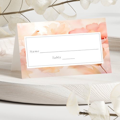 Modern Watercolor Peach Floral Wedding Table Place Card