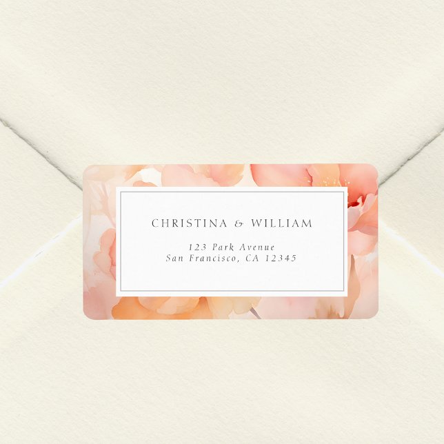 Modern Watercolor Peach Flower Wedding Address Label (Creator Uploaded)