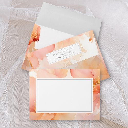 Modern Watercolor Peach Flower Wedding Envelope