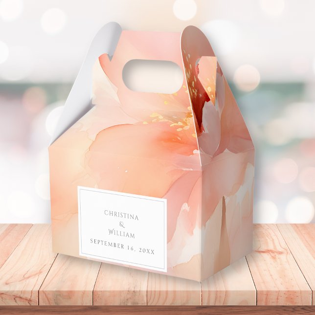 Modern Watercolor Peach Flower Wedding Favor Boxes (Creator Uploaded)