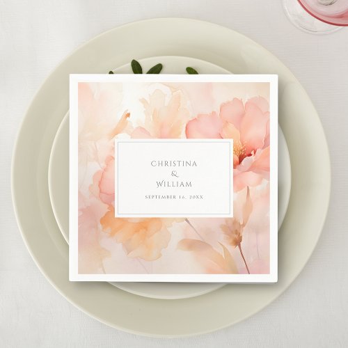 Modern Watercolor Peach Flower Wedding Napkins