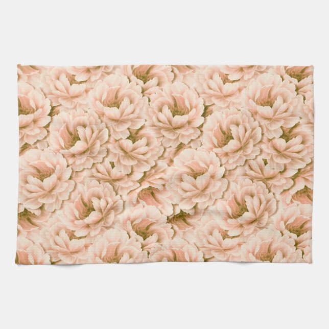 Modern Watercolor Peach Flowers Pattern Kitchen Towel (Horizontal)