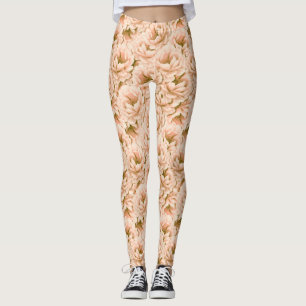 Modern Watercolor Peach Flowers Pattern Leggings