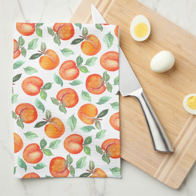 Modern Watercolor Peach Pattern Kitchen Towel (Quarter Fold)