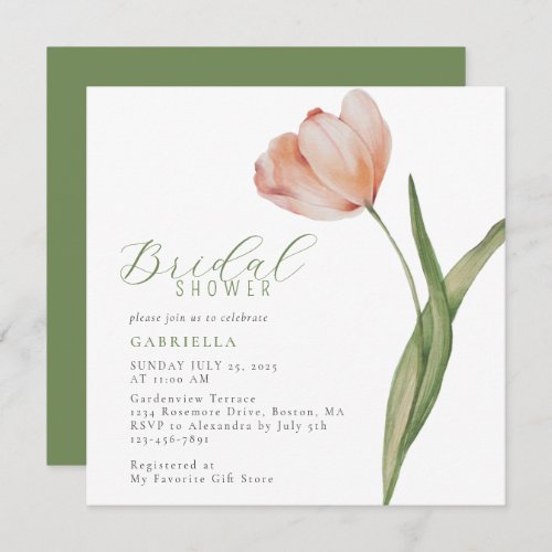 Modern Watercolor Peach Tulip Bridal Shower Invitation
