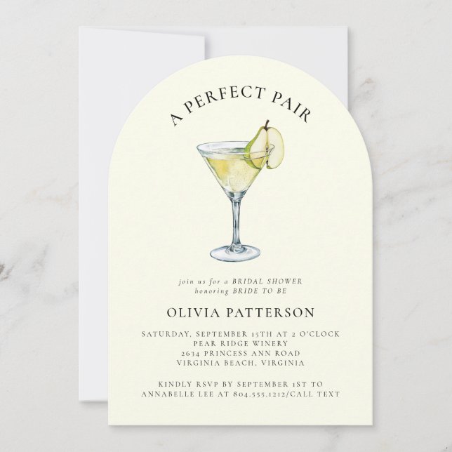 Modern Watercolor Pear Martini Bridal Shower  Invitation (Front)