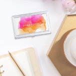 Modern Watercolor | Personalized Business Card Holder<br><div class="desc">Elegant and colorful business card holder features your name and/or business name in white,  overlaid on a vibrant watercolor inkblot in fuchsia pink and golden orange. Matching business cards and accessories also available.</div>