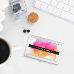Modern Watercolor | Personalized Business Card Holder<br><div class="desc">Elegant and colorful business card holder features your name and/or business name in white on black,  overlaid on a vibrant watercolor inkblot in fuchsia pink and golden orange. Matching business cards and accessories also available.</div>