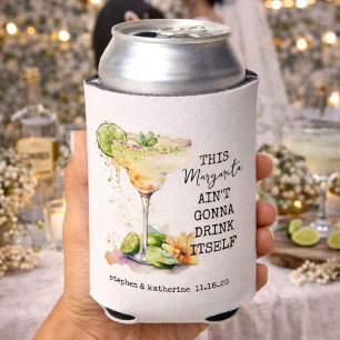 Modern Watercolor Personalized Margarita Wedding Can Cooler