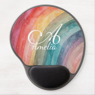 Modern Watercolor Personalized Rainbow Gel Mouse Pad