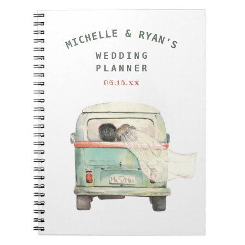 Modern Watercolor Personalized Wedding Planner Notebook