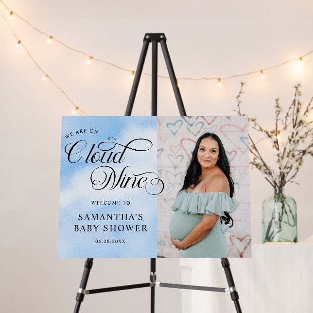 Modern Watercolor Photo Cloud Nine Baby Shower Foam Board (In Situ (Stand))