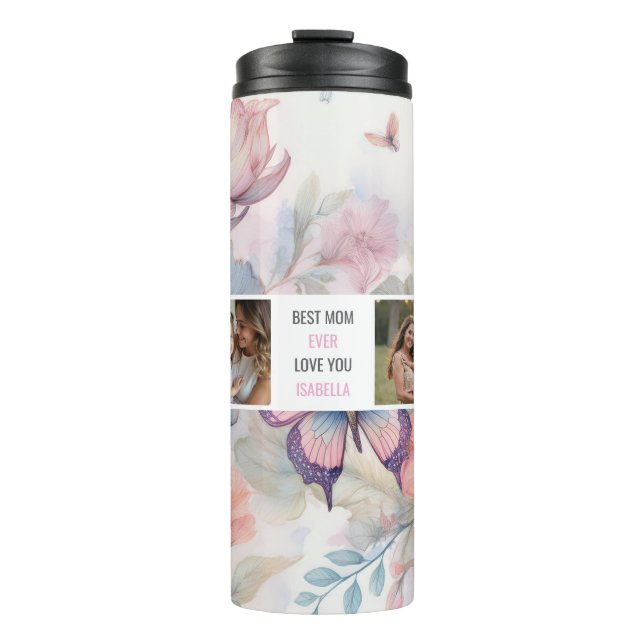 Modern Watercolor Photo Collage – Best Mom Gift Thermal Tumbler (Front)
