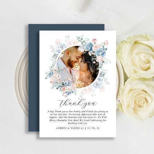 Modern Watercolor Photo Floral Wreath Wedding Thank You Card