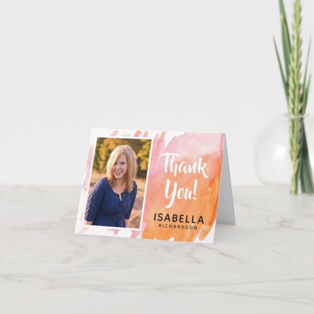 Modern Watercolor Photo Graduation Thank You Card (Front)