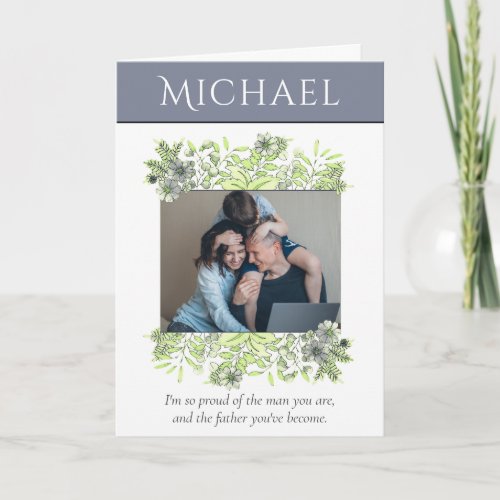 Modern Watercolor Photo Husband Fathers Day Card
