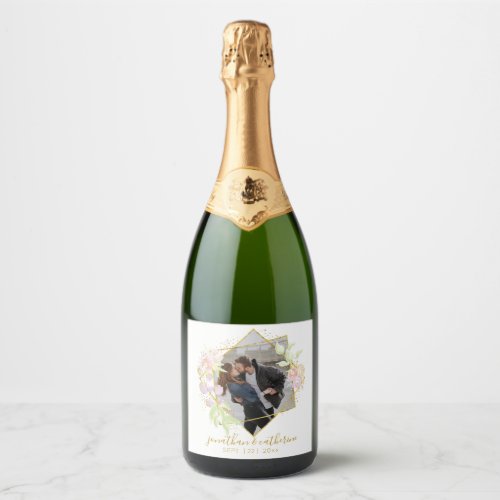 Modern Watercolor Photo Sparkling Wine Label