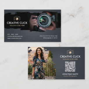 Modern Watercolor Photographer QR Code Business Ca Card