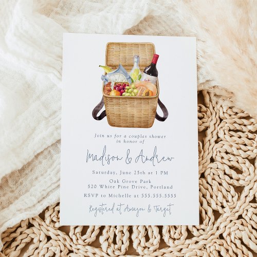 Modern Watercolor Picnic Basket Bridal Shower Invitation