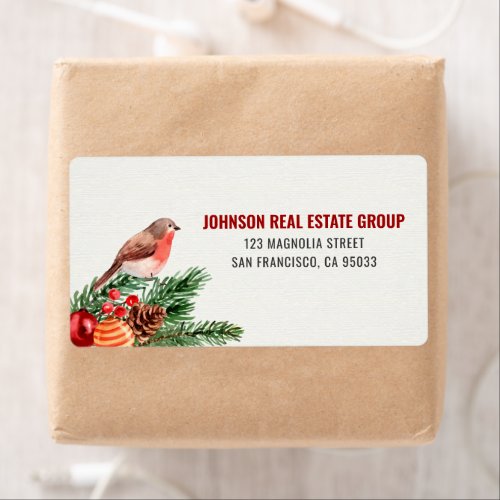 Modern Watercolor Pine and Bird Holiday Christmas Label