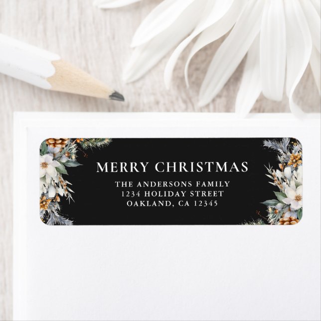Modern Watercolor Pine Greenery Merry Christmas Label (Insitu)