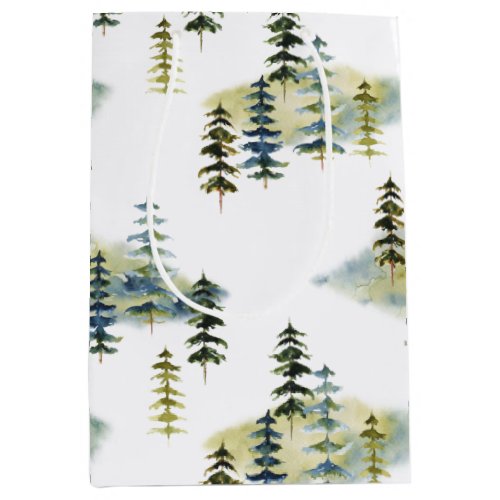 Modern Watercolor Pine Tree Forest Medium Gift Bag