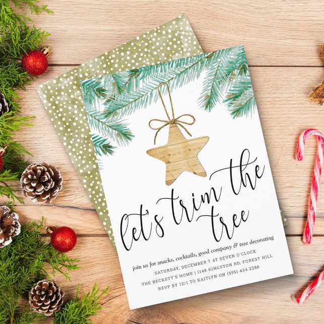 Modern Watercolor Pine Tree Trimming Party Invitation (Creator Uploaded)
