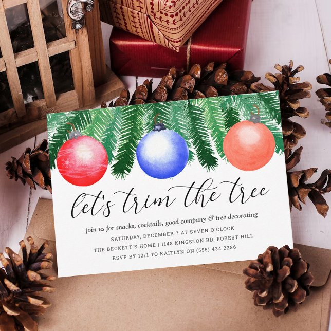 Modern Watercolor Pine Tree Trimming Party Invitation (Creator Uploaded)
