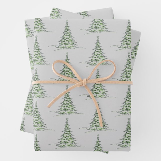 Modern Watercolor Pine Tree Wrapping Paper (In situ)