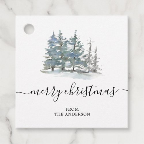 Modern watercolor pine trees Christmas gift tag