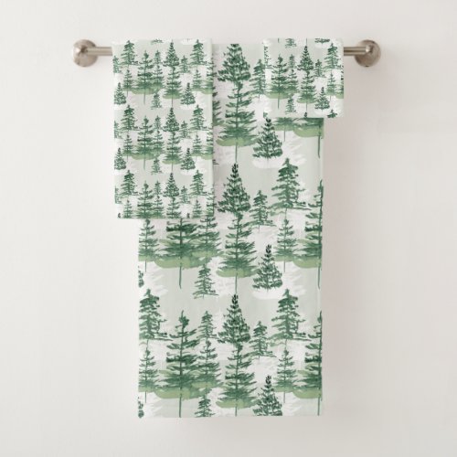 Modern Watercolor Pine Trees whimsical Christmas Bath Towel Set