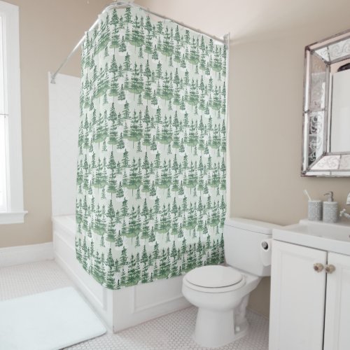 Modern Watercolor Pine Trees whimsical Christmas Shower Curtain