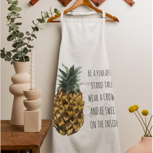 Modern Watercolor Pineapple  Positive Funny Quote Apron