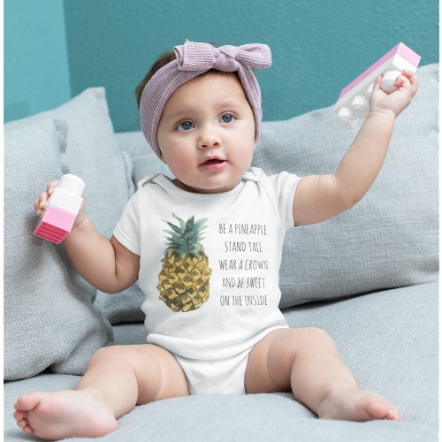 Modern Watercolor Pineapple  Positive Funny Quote Baby Bodysuit