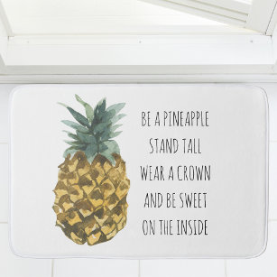 Modern Watercolor Pineapple & Positive Funny Quote Bath Mat