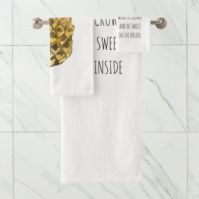Modern Watercolor Pineapple & Positive Funny Quote Bath Towel Set (Creator Uploaded)