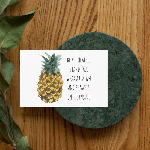 Modern Watercolor Pineapple  Positive Funny Quote Business Card
