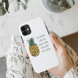 Modern Watercolor Pineapple &amp; Positive Funny Quote iPhone 11 Case