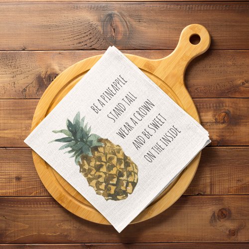 Modern Watercolor Pineapple  Positive Funny Quote Cloth Napkin