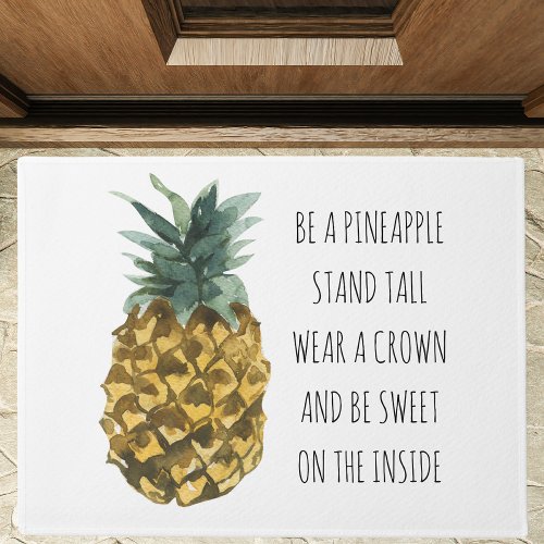 Modern Watercolor Pineapple  Positive Funny Quote Doormat