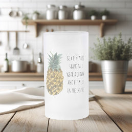 Modern Watercolor Pineapple &amp; Positive Funny Quote Frosted Glass Beer Mug