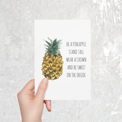 Modern Watercolor Pineapple  Positive Funny Quote Holiday Card