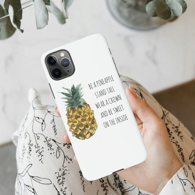 Modern Watercolor Pineapple & Positive Funny Quote iPhone Case (Creator Uploaded)