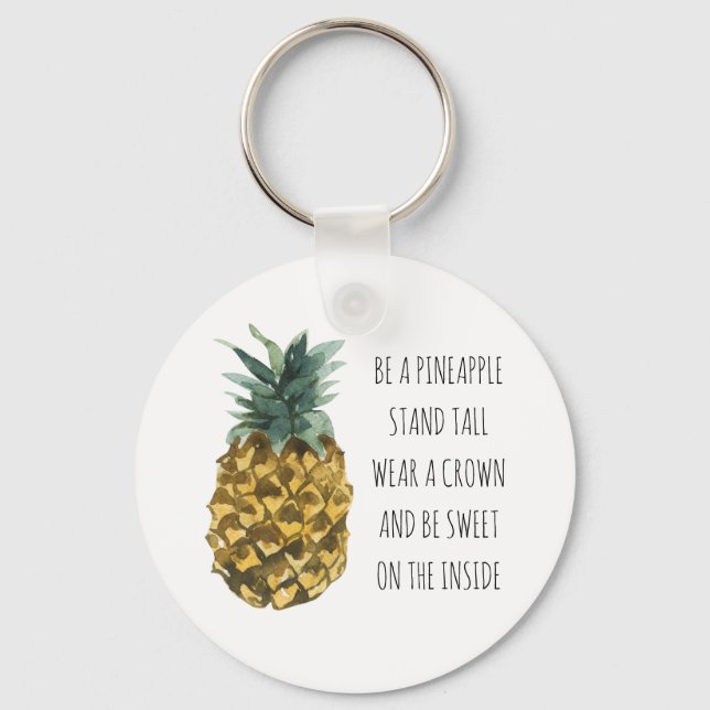 Modern Watercolor Pineapple & Positive Funny Quote Keychain (Front)