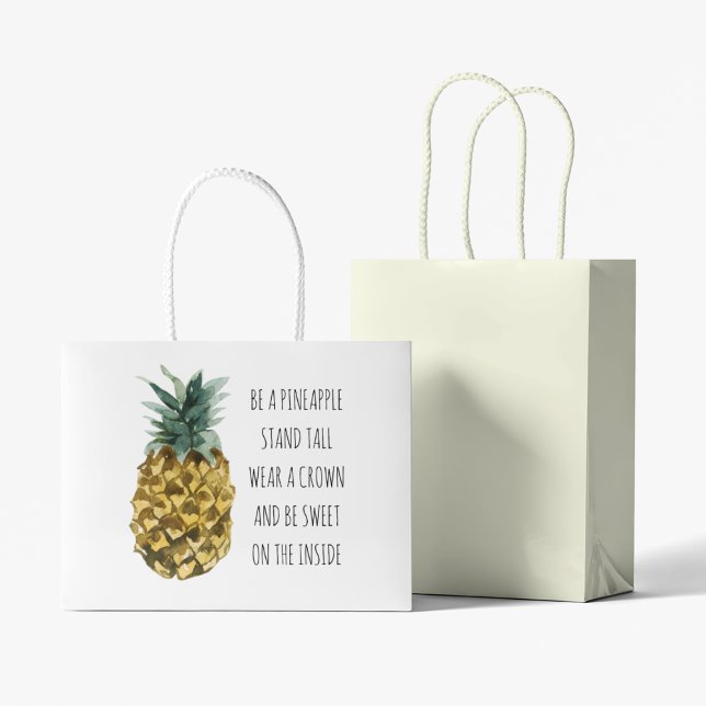 Modern Watercolor Pineapple & Positive Funny Quote Large Gift Bag (Creator Uploaded)