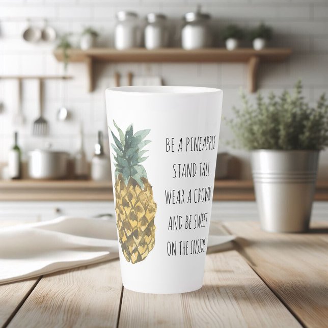Modern Watercolor Pineapple & Positive Funny Quote Latte Mug (Creator Uploaded)